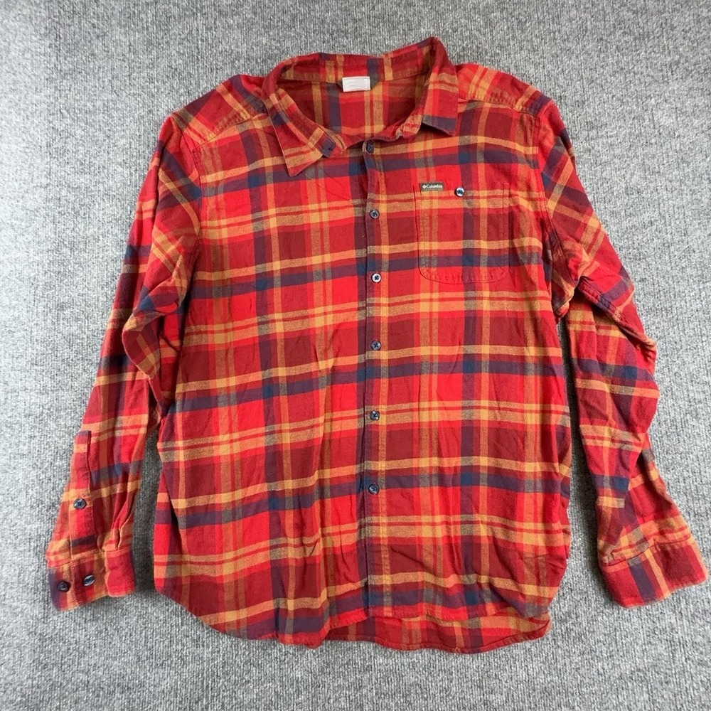 Columbia Shirt Mens 3XL Red Plaid Flannel Long Sleeve Button Up Casual Stretch